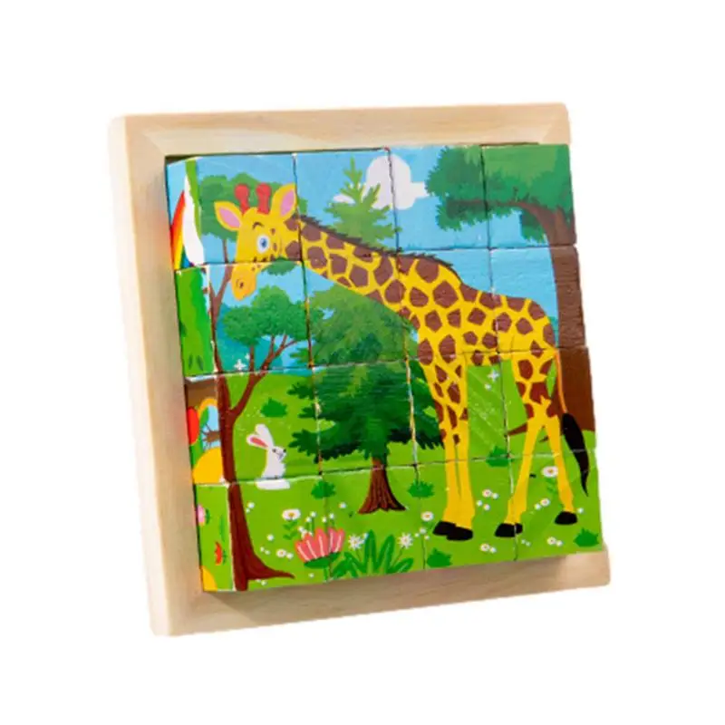 Wooden Block Puzzle Montessori Learning Game Preschoolers Cube Puzzle 6 Puzzles - £13.70 GBP+