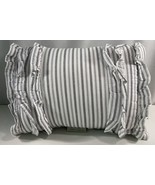 Laura Ashley Decorative Throw Pillow Stripe Ruffle White Gray Rectangle ... - $19.79