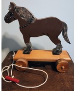 Vintage Wooden Horse Pull Toy Primitive Hand Made Folk Art Decor - $49.49