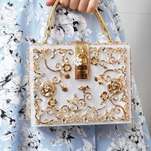 Box Designer evening bag diamond flower Clutch Bag hollow relief Acrylic luxury  - £79.02 GBP