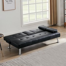 Modern Faux Leather Loveseat Sofa Bed with Cup Holders, Sleeping Couch Bed - £191.32 GBP