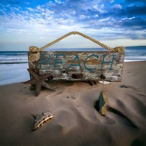 Beach Ocean Sea Shell Wood Frame Turquoise Distressed Wall Decor Fish - £26.65 GBP