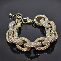 Clear Rhinestone Pave Large Link Gold Tone Chain Bracelet - $17.95
