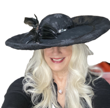 JFY Collection NY  Ladies Black Hat HUGE Wide Brim Church Derby Lace Fea... - $73.26