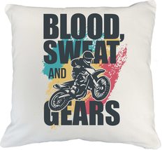 Make Your Mark Design Blood, Sweat &amp; Gears Motorbike Art White Pillow Cover for  - £19.46 GBP+