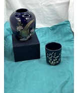 Pheasants Floral Hand Cobalt Blue &amp; Gold Painted Chinese Style Ginger Ja... - £9.62 GBP