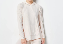 AnyBody Ribbed Beach Wash Hooded Pullover- Pearl, LARGE A470010 - £17.69 GBP