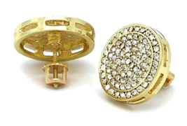 Mens Large 14K Gold Plated Iced Micro Pave CZ Round Screw Back Earrings 16mm - £9.48 GBP