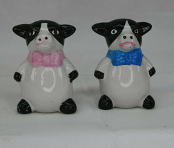 Vintage Ceramic Boy &amp; Girl Cows In Bow Ties Figural Salt And Pepper Shakers - £7.82 GBP