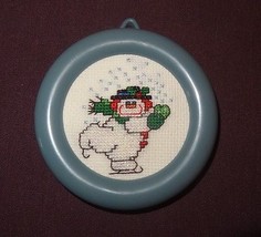 New Snowman Ice Skating Framed Ornament Handmade Finished Cross Stitch Holiday - £7.98 GBP