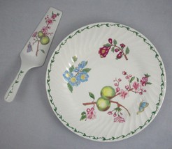Royal Gallery Porcelain Fluted Cake Plate and Server Spatula Fruit Blossoms 1995 - £10.17 GBP