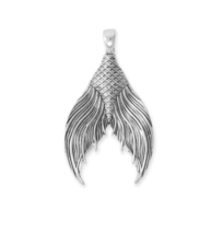 Mermaid Tail Pendant Oxidized 925 Sterling Silver 43x28mm Women&#39;s Jewelry Gifts - £88.92 GBP