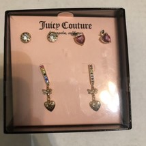 Juicy Couture earrings set of 3 heart apple Juicy jewelry Dangling New - £16.22 GBP