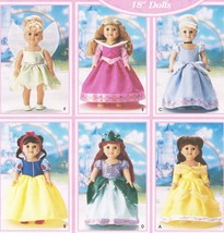 Disney Princess 18&quot; Doll Belle Ariel Cinderella Snow White Costumes Sew Pattern - £10.97 GBP