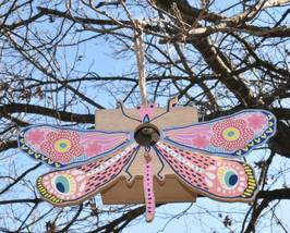 Dragonfly Hanging Birdhouse Wood &amp; Galvanized Metal Hand Painted Birdhouse New - £14.96 GBP