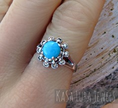 Sterling Silver Turquoise Ring: Marcasite Flower, December Birthstone - $1,030.55 MXN