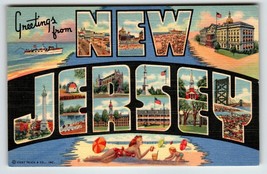 Greetings From New Jersey Bikini Girl Linen Large Letter Postcard Curt Teich NJ - £10.00 GBP