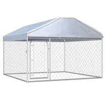 vidaXL Large Outdoor Galvanized Steel Dog Kennel with Weather-Resistant Roof - $539.54 CAD