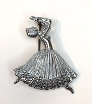 Vintage Ballerina or Dancing Victorian Lady Woman Brooch Pin Silver Tone C Clasp - £12.74 GBP