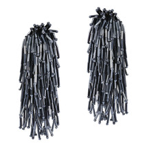 Beautiful Cascading Cluster of Black Metallic Beads Clip-on Earrings - $35.63