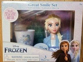 Disney Frozen Great Smile 3 Piece Set Toothbrush &amp; Holders Set Bundle NEW SEALED - £10.55 GBP