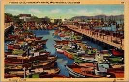 San Francisco California Fishing Fleet Fisherman&#39;s Wharf Linen Vintage Postcard - £5.60 GBP