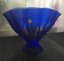Vintage Cobalt Blue Glass Vase Fan Shape, 4.25”  Base 7.75”H X 11” W - £26.80 GBP