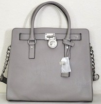 MICHAEL KORS HAMILTON LARGE PEARL GRAY LEATHER SILVER LOCK NS TOTE BAGNWT! - $237.49