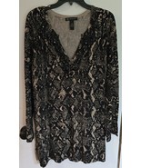 Womens XL INC International Concepts Black &amp; Tan Beaded V-Neck Shirt Top... - $346.16 MXN
