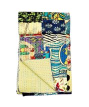 Kantha Bedcover Indian Cotton Throw Blanket Patchwork Bohemian Multi Print Bedsp - £39.68 GBP+