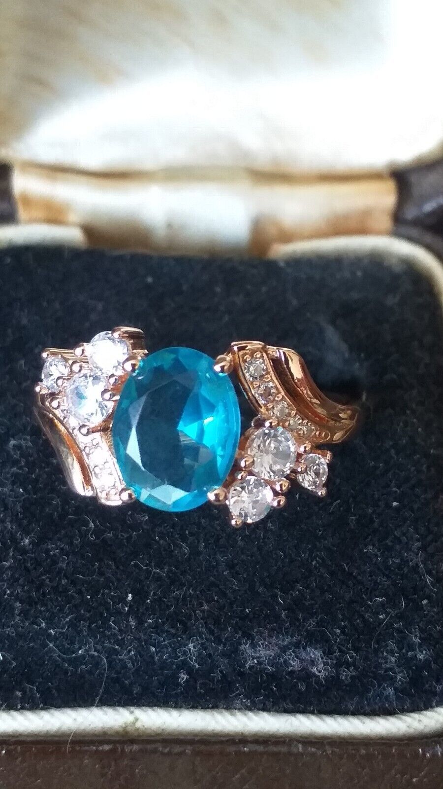 Vintage 1990-s 14 Ct Rolled Gold Blue Topaz Ring Size UK P US 7.5  Hallm... - $74.25