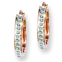 14K Rose Gold Diamond Fascination Oval Hinged Hoop Earrings Jewerly - £154.29 GBP