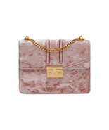 Charles &amp; Keith Velvet Push Lock Shoulder Bag Medium Chain PU Handbag Pink - $856.58 MXN
