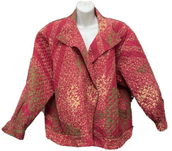 Vintage Annees Lauder Women&#39;s 100% Silk Spotted Red Long Sleeve Coat - S... - $45.49