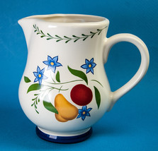 Colorful Claire Burke 3-Cup Pottery Pitcher Fruit Blue Flowers Jug Perfect - £14.15 GBP