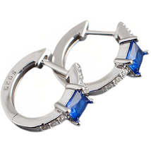 Anyco Earrings Sterling Silver Blue Luxury Square CZ Round Ear Buckle  For Women - £18.24 GBP
