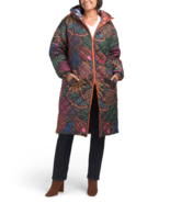 FARM Rio Blue Cool Leopard Reversible Hooded Diamond Quilted Midi Puffer... - $240.00