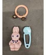 Lot 3 Vintage Plastic Baby Rattles Bunny Diaper Pin Bell Ring 1950 Infan... - £32.90 GBP