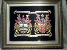 Double Coat of Arms Embroidery framed. - $275.00