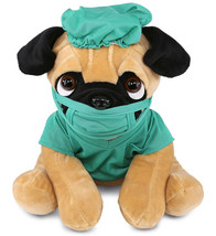 Pug Dog Doctor Plush Toy With Cute Scrub Uniform And Cap - 10 Inches - £34.08 GBP