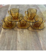Vintage 70s Vereco Square Amber Glass Espresso Cups Saucers Set of 5 2 O... - $47.66 CAD
