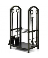 Fireplace Log Rack with 4 Pieces Fireplace Tools-Bronze - Color: Bronze - $2,374.45 MXN