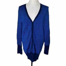 Zara Knit Printed V-Neck Long Length Cardigan Navy and Bright Blue Size Large - £18.85 GBP