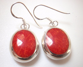 Reversible Mother of Pearl and Simulated Coral 925 Sterling Silver Earrings - £15.81 GBP