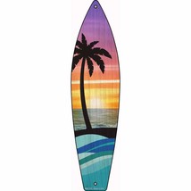 Palm Trees Sunset Novelty Mini Metal Surfboard Sign MSB-322 - £13.66 GBP