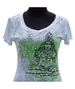 Cache Stretch Beauty Zen BUDDAH Burn Out Tee Top White Green Black New S... - $53.16 CAD