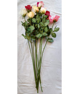 Long Stem Roses, Silk Roses 10 Long Stemmed Pinks &amp; Yellows &amp; Red - £39.95 GBP