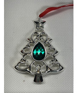 Lenox Silver Plated Bejeweled Christmas Tree Ornament with Green Gem - £12.71 GBP