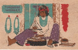 Postcard Santo Domingo Turquoise Worker Wood Veneer Painted Posted c1940&#39;s - £7.78 GBP