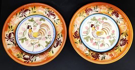Set Of Two Dana Cullen Design 8 3/4&quot; Rooster Plates Floral Design - £30.96 GBP